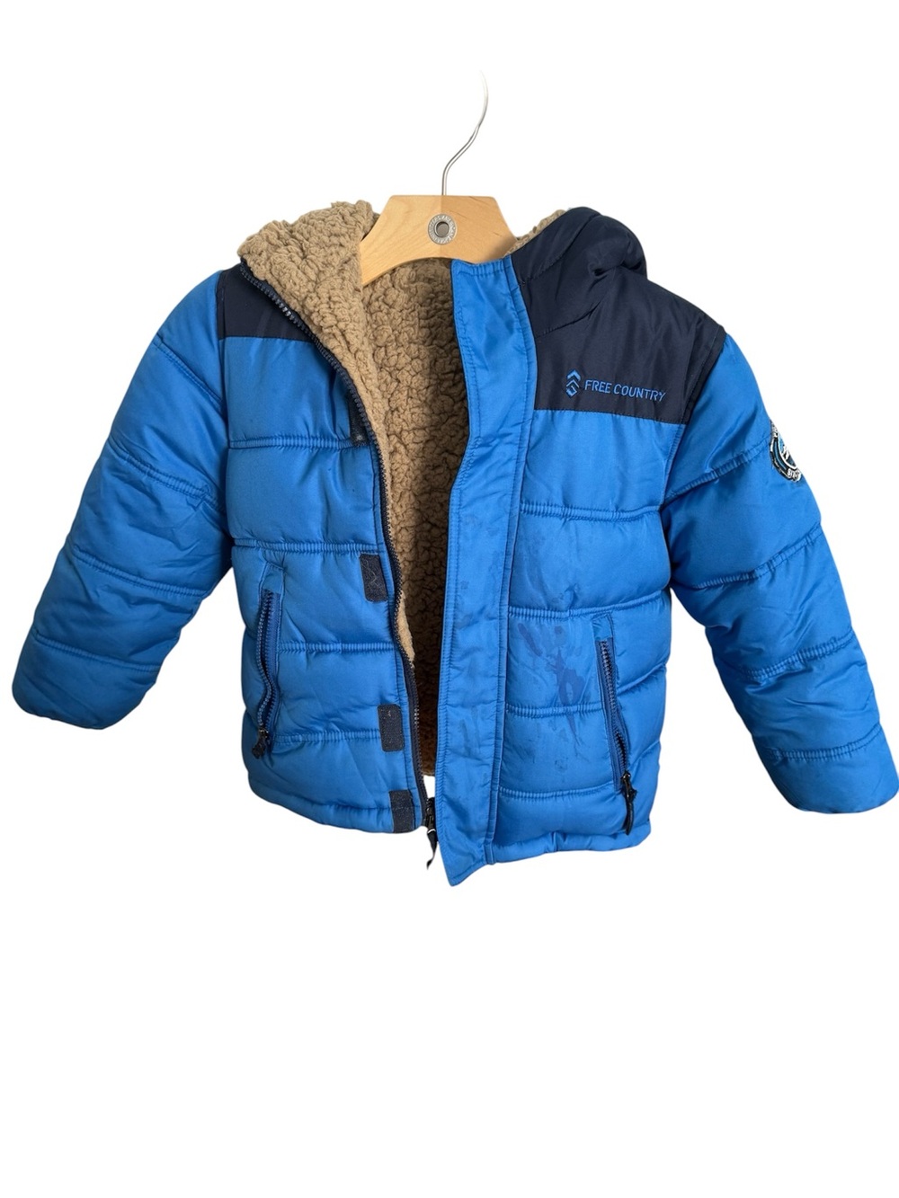 Free Country Bright Blue Kids Puffer Jacket with Navy Yoke